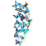 3D butterflies with magnet, house or event decorations, set of 12 pieces, blue color